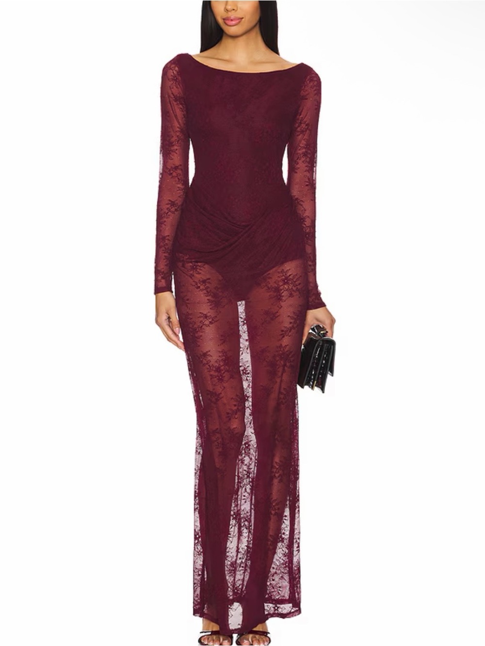 AFRM Trina Lace Maxi Dress Fig Bodysuit Medium New With Tags